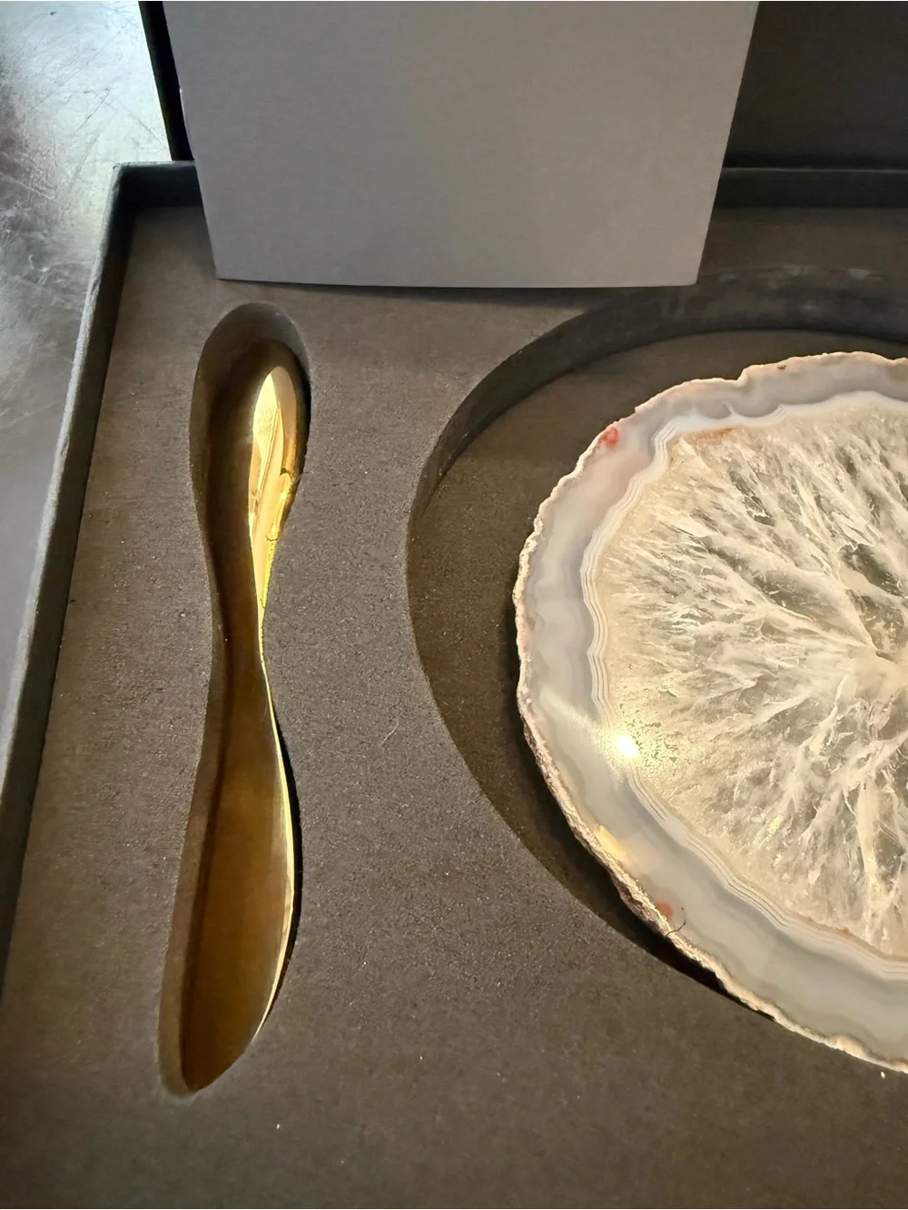 BY ANNA RABLABS Smoke Agate Gemstone / Gold Plated Knife Serving Set